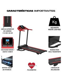 Cinta de Andar Correr Trotar Plegable con Motor Eléctrico 1500W - Aguanta 150 kgs - Velocidad 1-14km T12D1