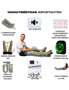 La Mejor Maquina de Presoterapia Pro+ 6 Cámaras - 3 Años de garantía