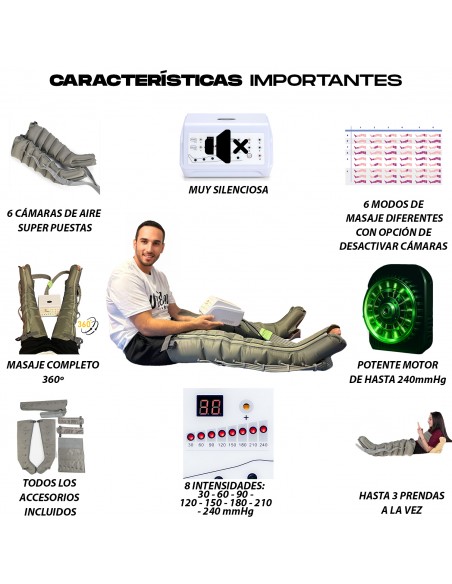 Maquina Masaje por aire Presoterapia PRO+ 6 Cámaras