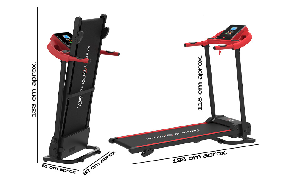 medidas de la cinta de correr andar o trotar deluxe13 con motor electrico 2000w 2 en 1