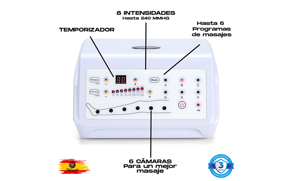 Máquina de presoterapia 6 cámaras para piernas y abdomen Deluxe13